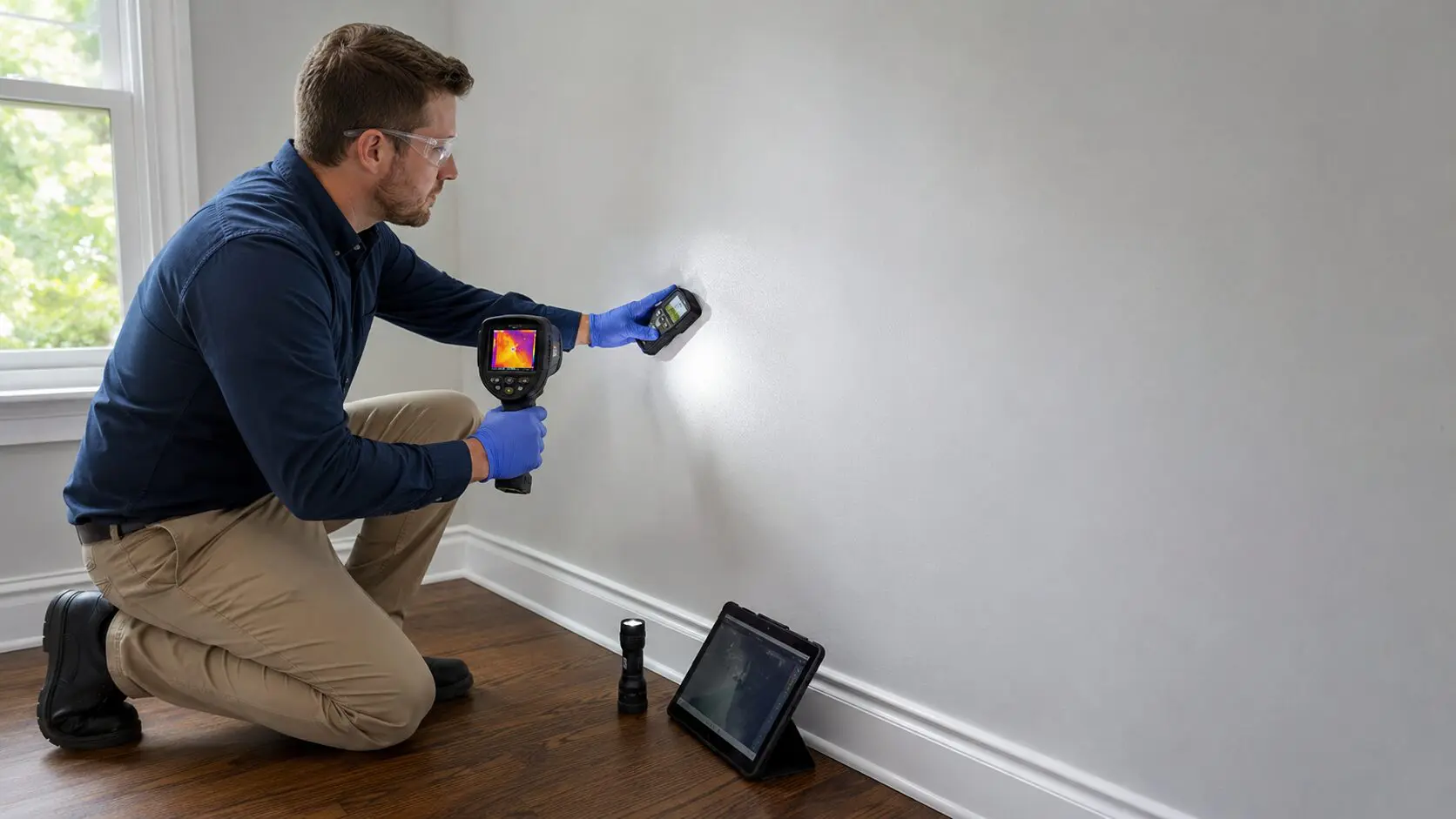 Certified technician performing a mold inspection in a residential property